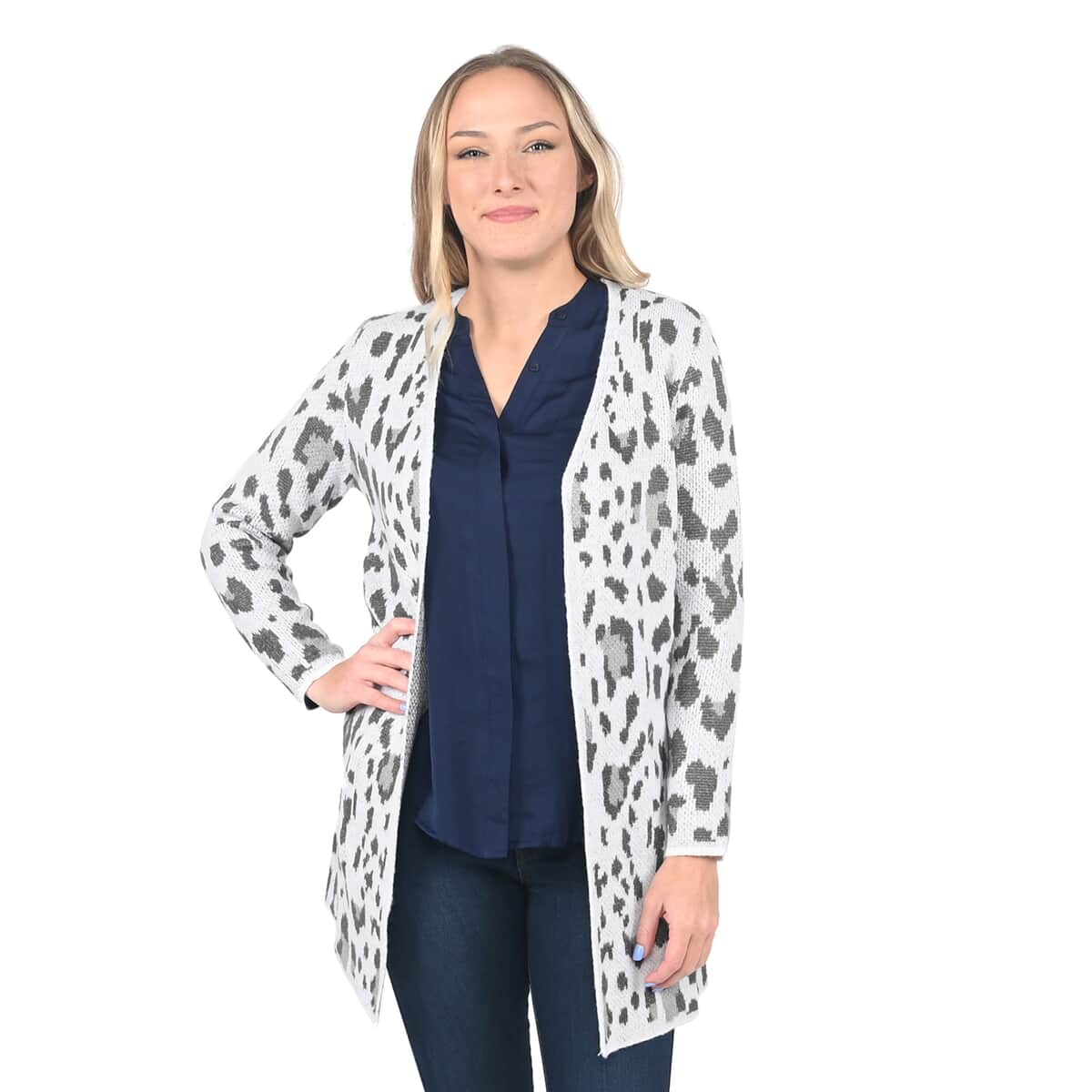 Tamsy The Randee Gray Leopard Printed Cardigan - Large | Open Front Cardigan | Women Cardigan | Maxi Cardigan | Summer Cardigan image number 0