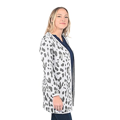 Tamsy The Randee Gray Leopard Printed Cardigan - Large | Open Front Cardigan | Women Cardigan | Maxi Cardigan | Summer Cardigan