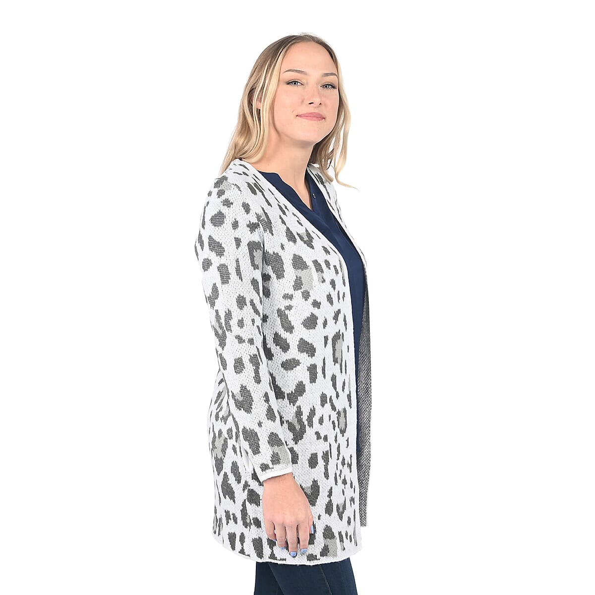 Tamsy The Randee Grey Leopard Printed Cardigan - 2X | Open Front Cardigan | Women Cardigan | Maxi Cardigan | Summer Cardigan image number 2