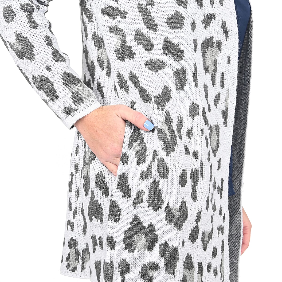 Tamsy The Randee Grey Leopard Printed Cardigan - 2X | Open Front Cardigan | Women Cardigan | Maxi Cardigan | Summer Cardigan image number 3