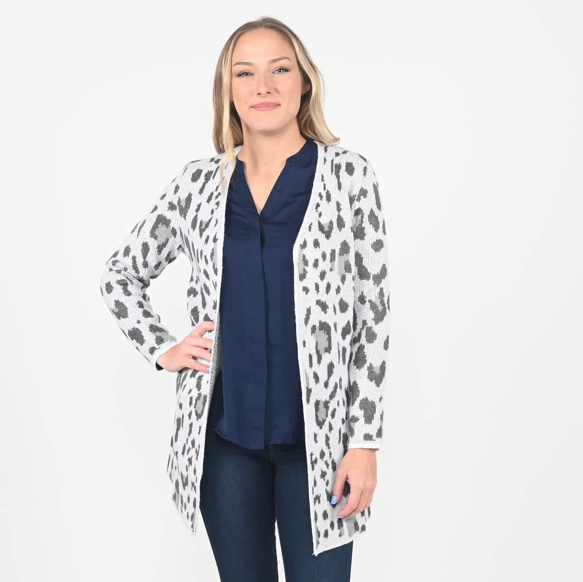 Tamsy The Randee Grey Leopard Printed Cardigan - 3X | Open Front Cardigan | Women Cardigan | Maxi Cardigan | Summer Cardigan image number 0