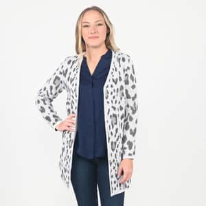 Tamsy The Randee Grey Leopard Printed Cardigan - 3X | Open Front Cardigan | Women Cardigan | Maxi Cardigan | Summer Cardigan