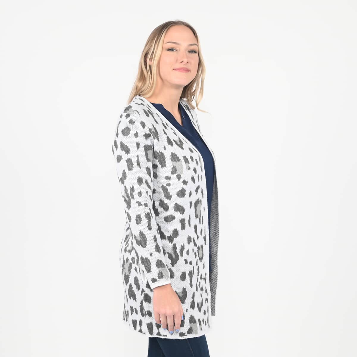 Tamsy The Randee Grey Leopard Printed Cardigan - 3X | Open Front Cardigan | Women Cardigan | Maxi Cardigan | Summer Cardigan image number 1