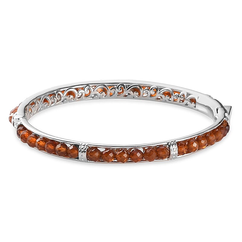 Karis Ratnapura Hessonite Garnet Bangle Bracelet in Platinum Bond (6.50 In) 23.75 ctw