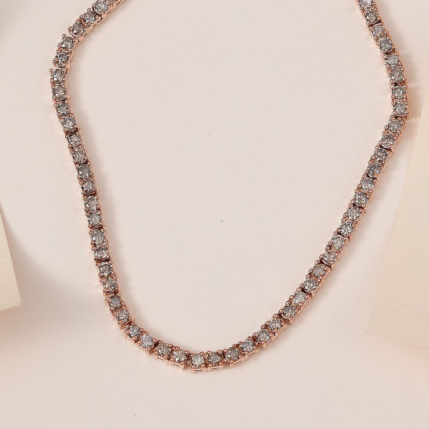 D'Joy Natural Champagne Diamond 7.45 ctw Tennis Necklace in Vermeil Rose Gold Over Sterling Silver 20 Inches 