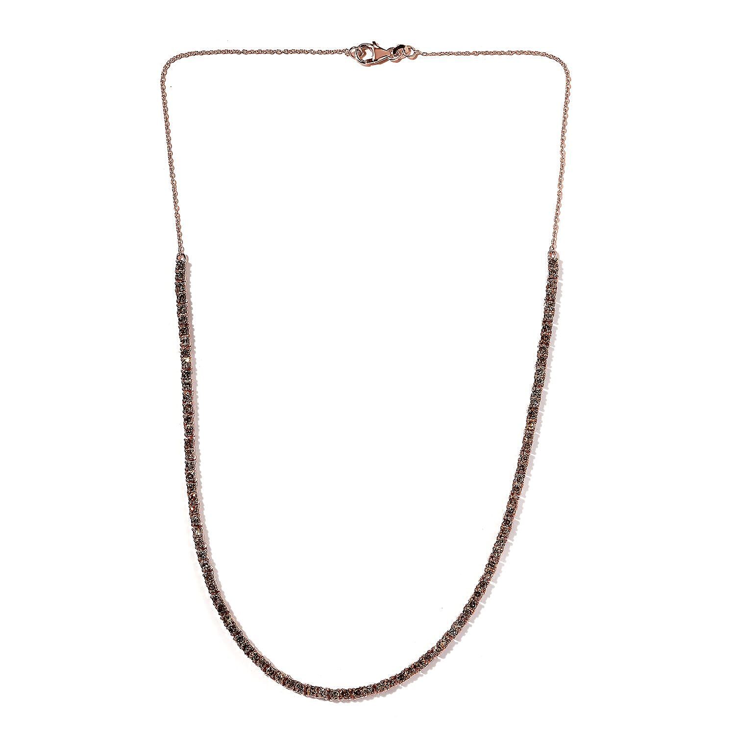 D'Joy Natural Champagne Diamond 7.45 ctw Tennis Necklace in Vermeil Rose Gold Over Sterling Silver 20 Inches 