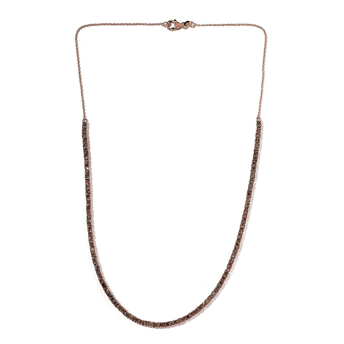 Natural Champagne Diamond Tennis Necklace 20 Inches in Vermeil Rose Gold Over Sterling Silver 8.00 ctw image number 3