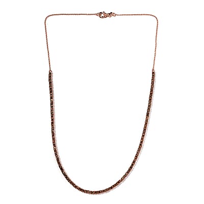 D'Joy Natural Champagne Diamond 7.45 ctw Tennis Necklace in Vermeil Rose Gold Over Sterling Silver 20 Inches 