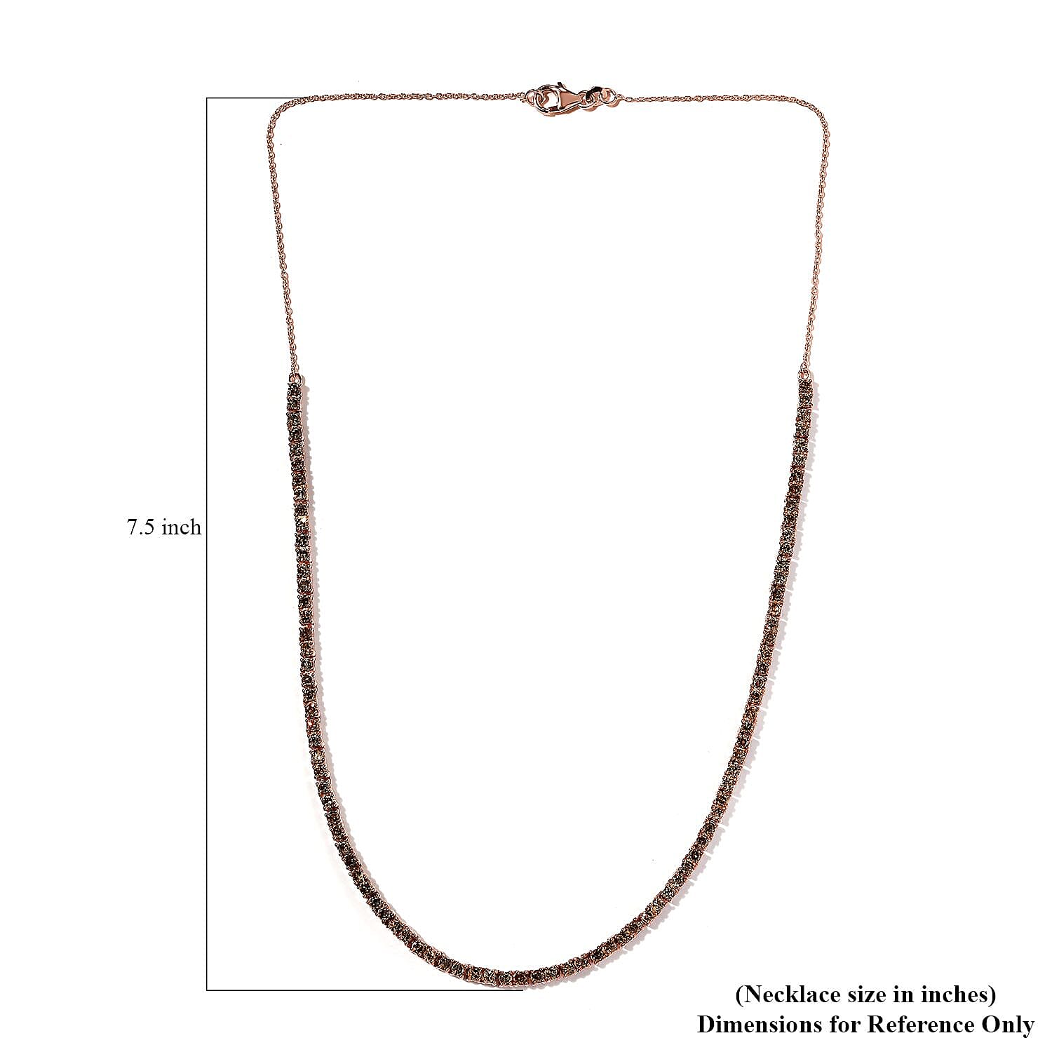 D'Joy Natural Champagne Diamond 7.45 ctw Tennis Necklace in Vermeil Rose Gold Over Sterling Silver 20 Inches 