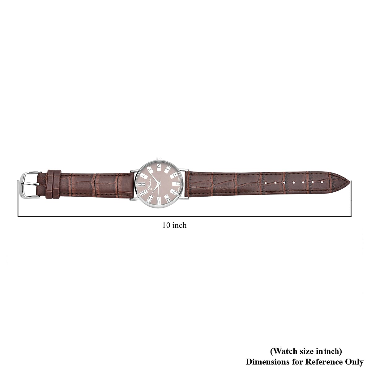 Genoa Miyota Japanese Movement 3D Domino Pattern Dial Watch in Silvertone with Brown Faux Leather Strap (37mm) image number 6