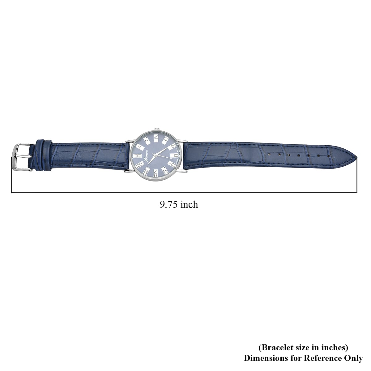 Genoa Miyota Japanese Movement 3D Domino Pattern Dial Watch in Silvertone with Navy Blue Faux Leather Strap (37mm) image number 6