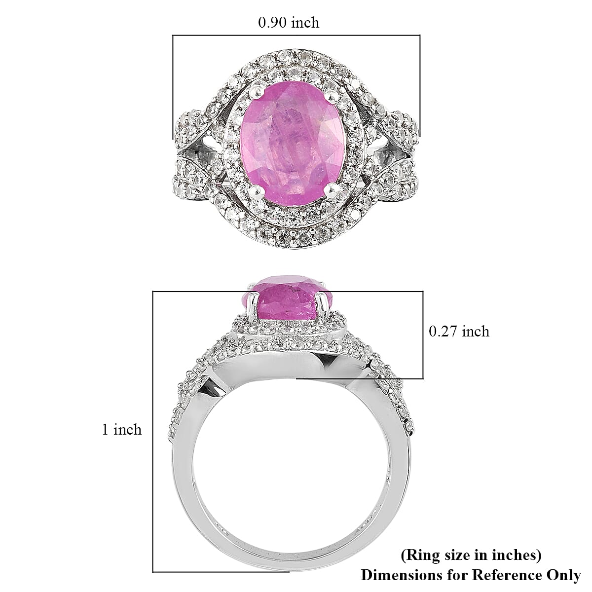 Ilakaka Hot Pink Sapphire and Zircon Ring in Platinum Over Sterling Silver (Size 10.0) 6.65 ctw