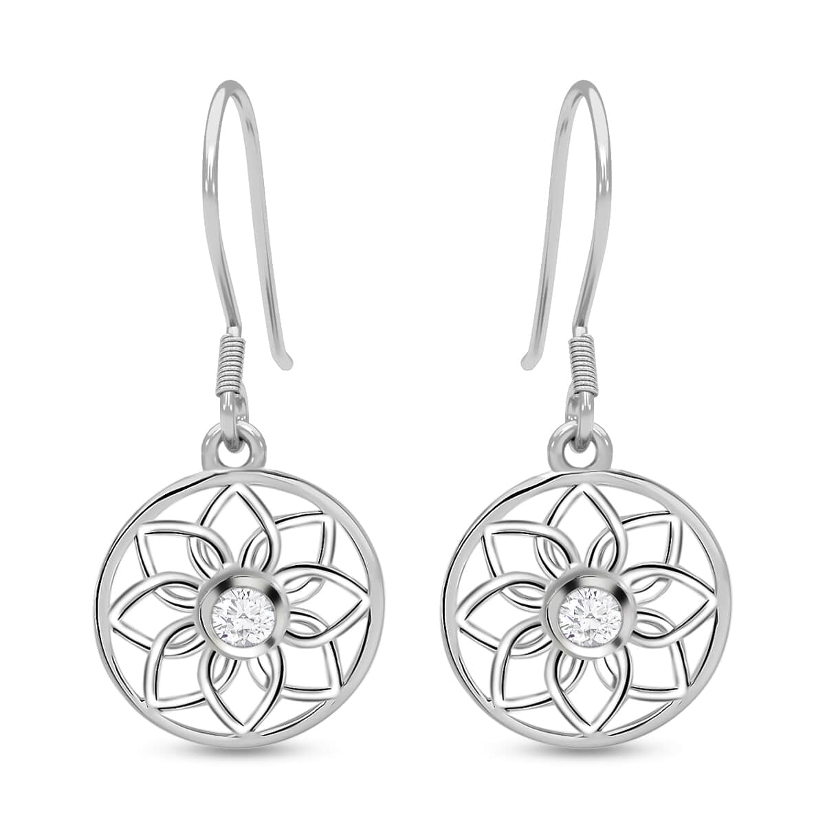 Simulated Diamond Lotus Floral Earrings in Sterling Silver  image number 0