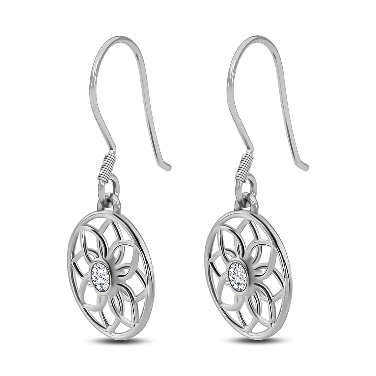 Simulated Diamond Lotus Floral Earrings in Sterling Silver  image number 3