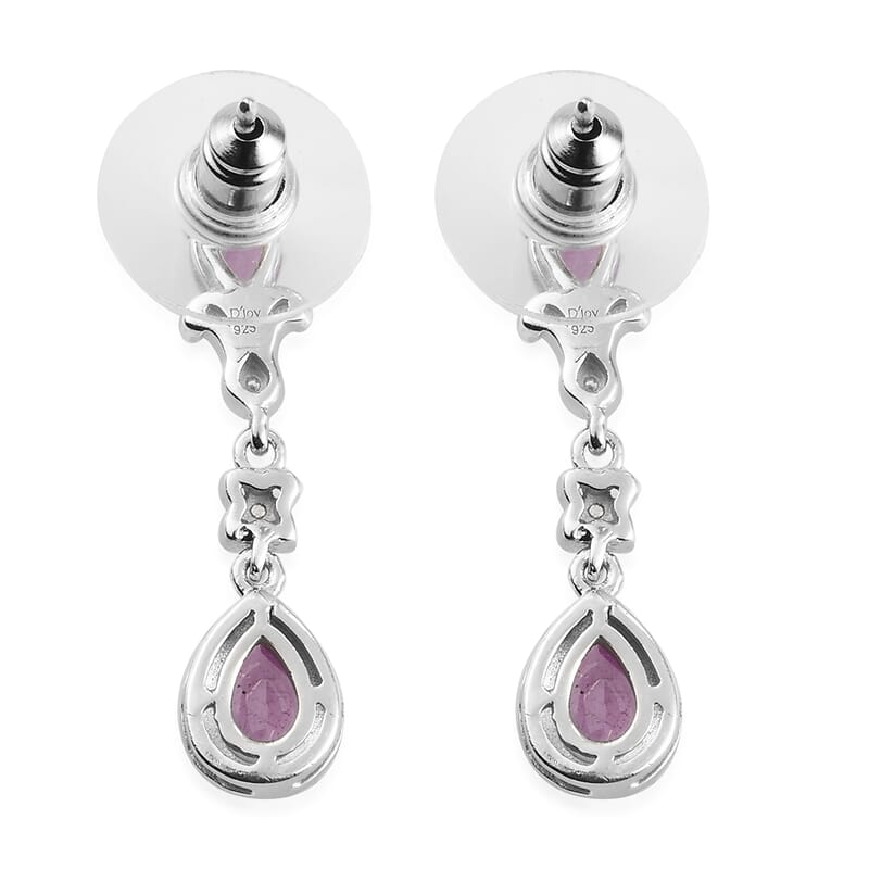 Ilakaka Hot Pink Sapphire and Zircon Dangle Earrings in Platinum Over Sterling Silver 3.00 ctw