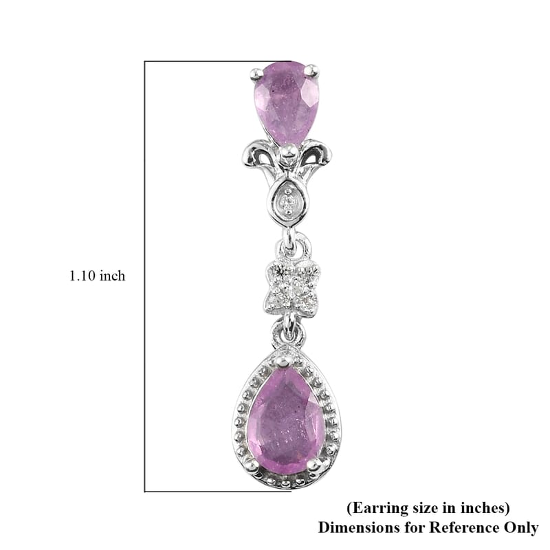 Ilakaka Hot Pink Sapphire and Zircon Dangle Earrings in Platinum Over Sterling Silver 3.00 ctw