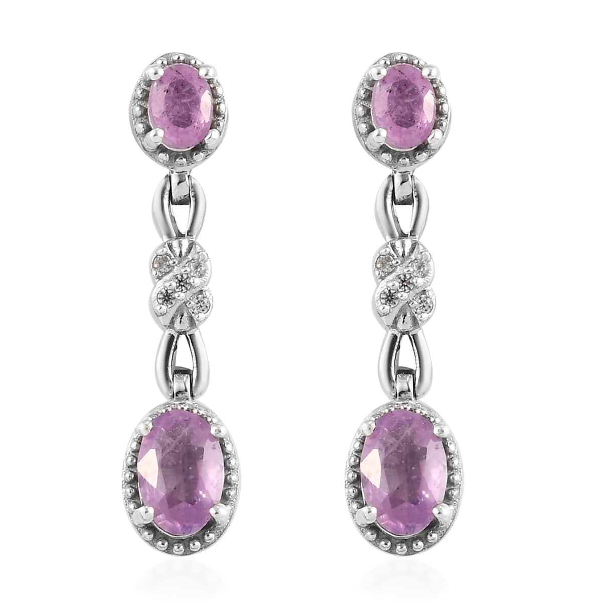 Ilakaka Hot Pink Sapphire (FF) and Zircon Dangle Earrings in Platinum Over Sterling Silver 1.75 ctw image number 0