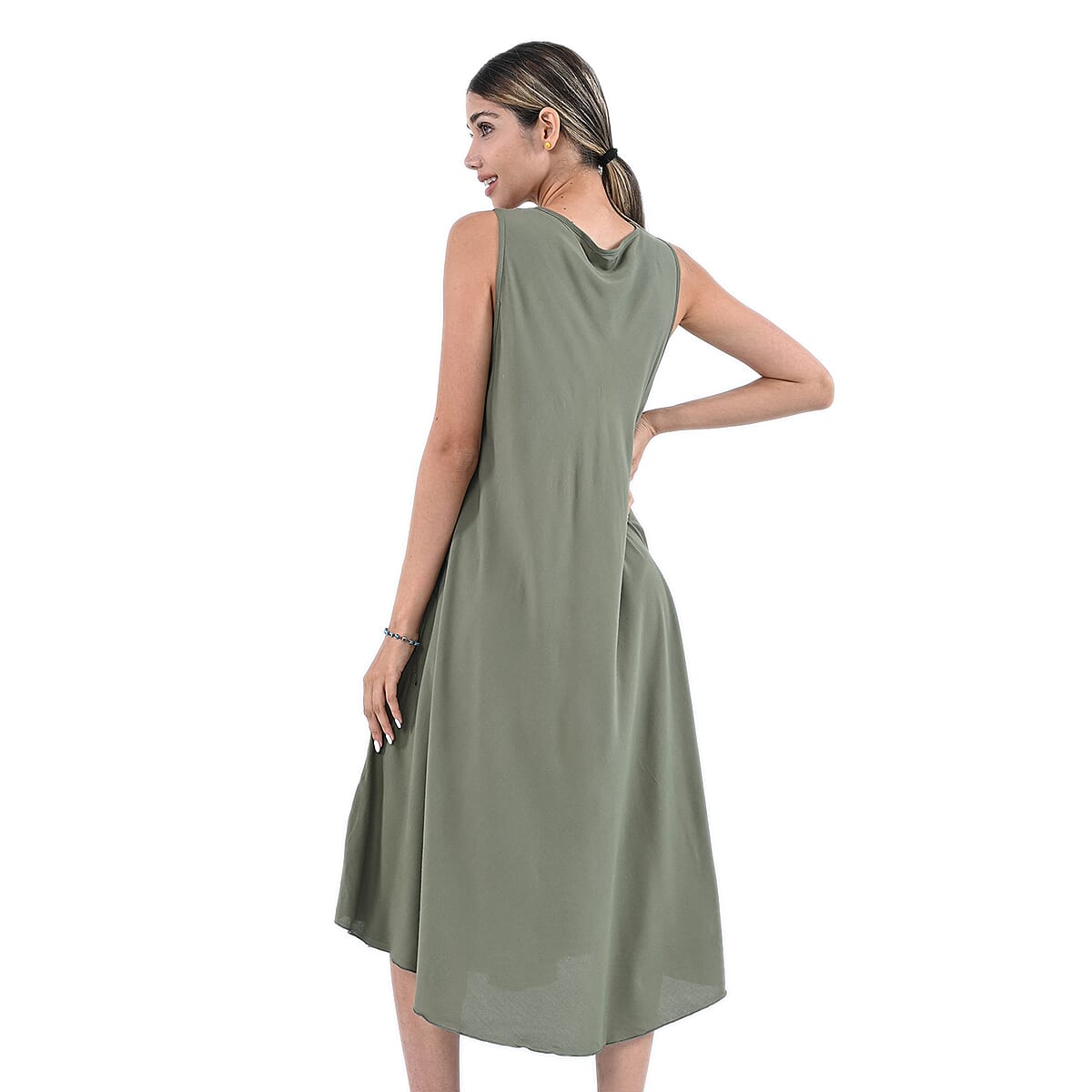 TAMSY Sage Green Solid Sleeveless A-Line Dress - One Size Fits Most image number 1