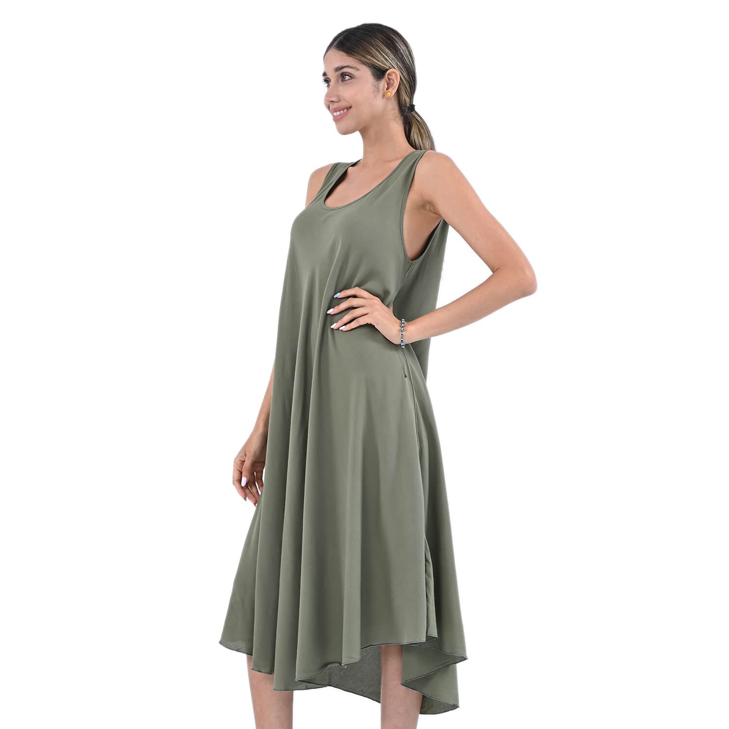 Sleeveless Tea Length Sage Green Dress