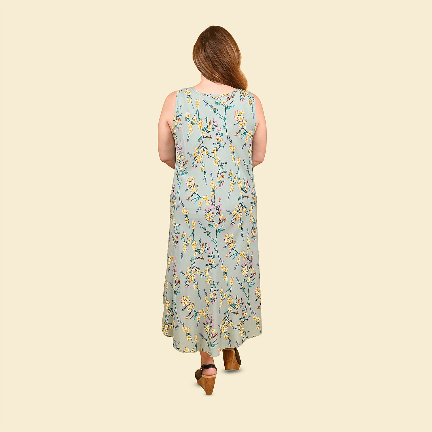 Tamsy Mint Green Floral Print Sleeveless A-Line Dress - One Size Fits Most