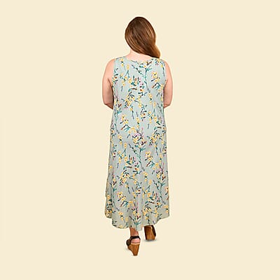 Tamsy Mint Green Floral Print Sleeveless A-Line Dress - One Size Fits Most