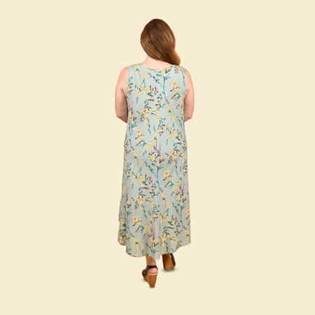 TAMSY Mint Green Floral Print Sleeveless A-Line Dress - One Size Fits Most image number 1