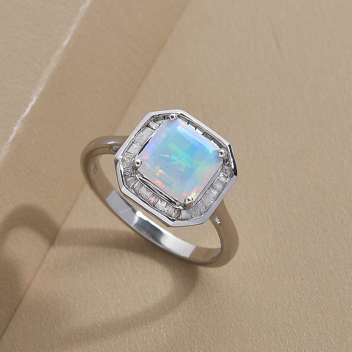 Asscher Cut Premium Ethiopian Welo Opal and Diamond 1.75 ctw Halo Ring in Platinum Over Sterling Silver (Size 7.0) image number 1