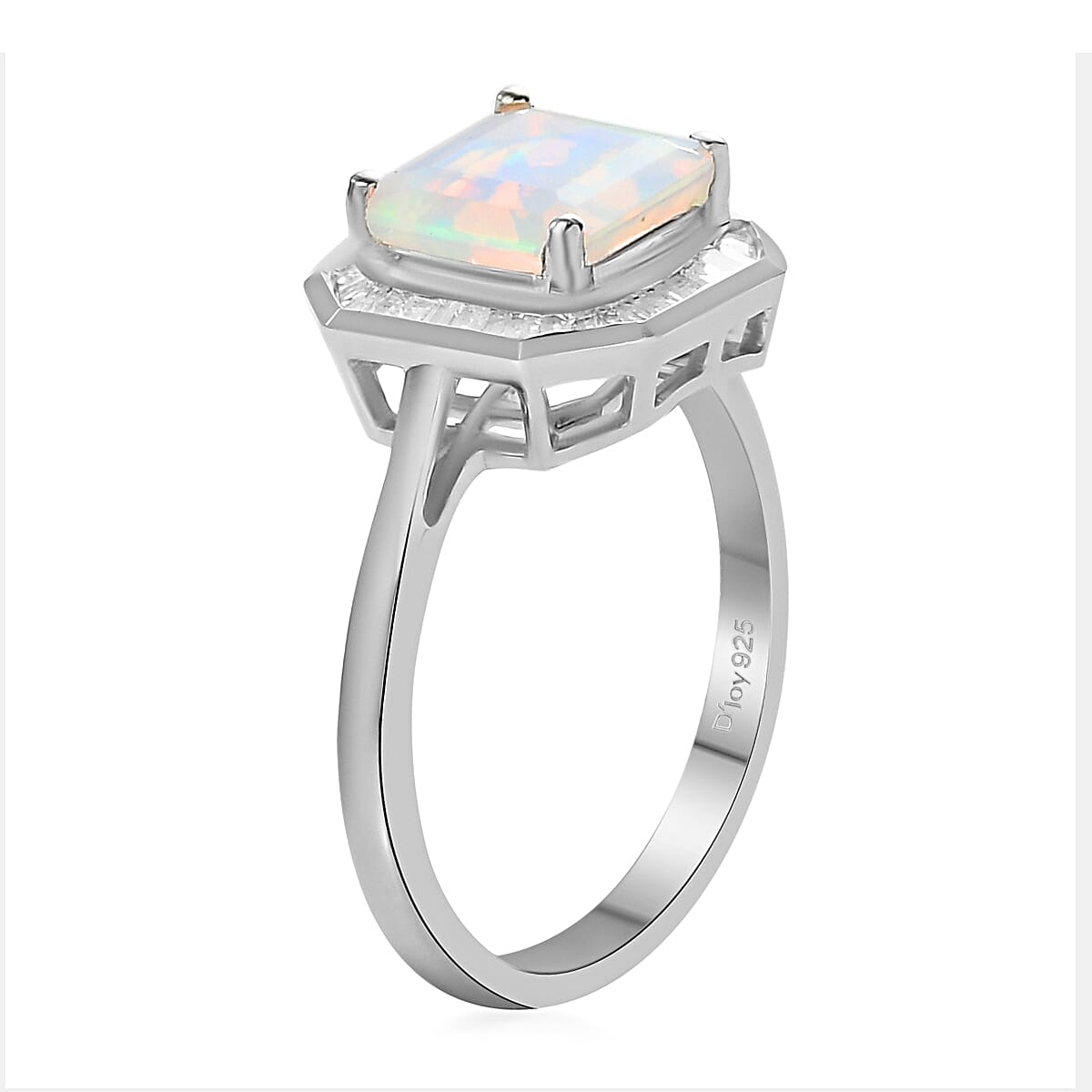Asscher Cut Premium Ethiopian Welo Opal and Diamond 1.75 ctw Halo Ring in Platinum Over Sterling Silver (Size 7.0) image number 3