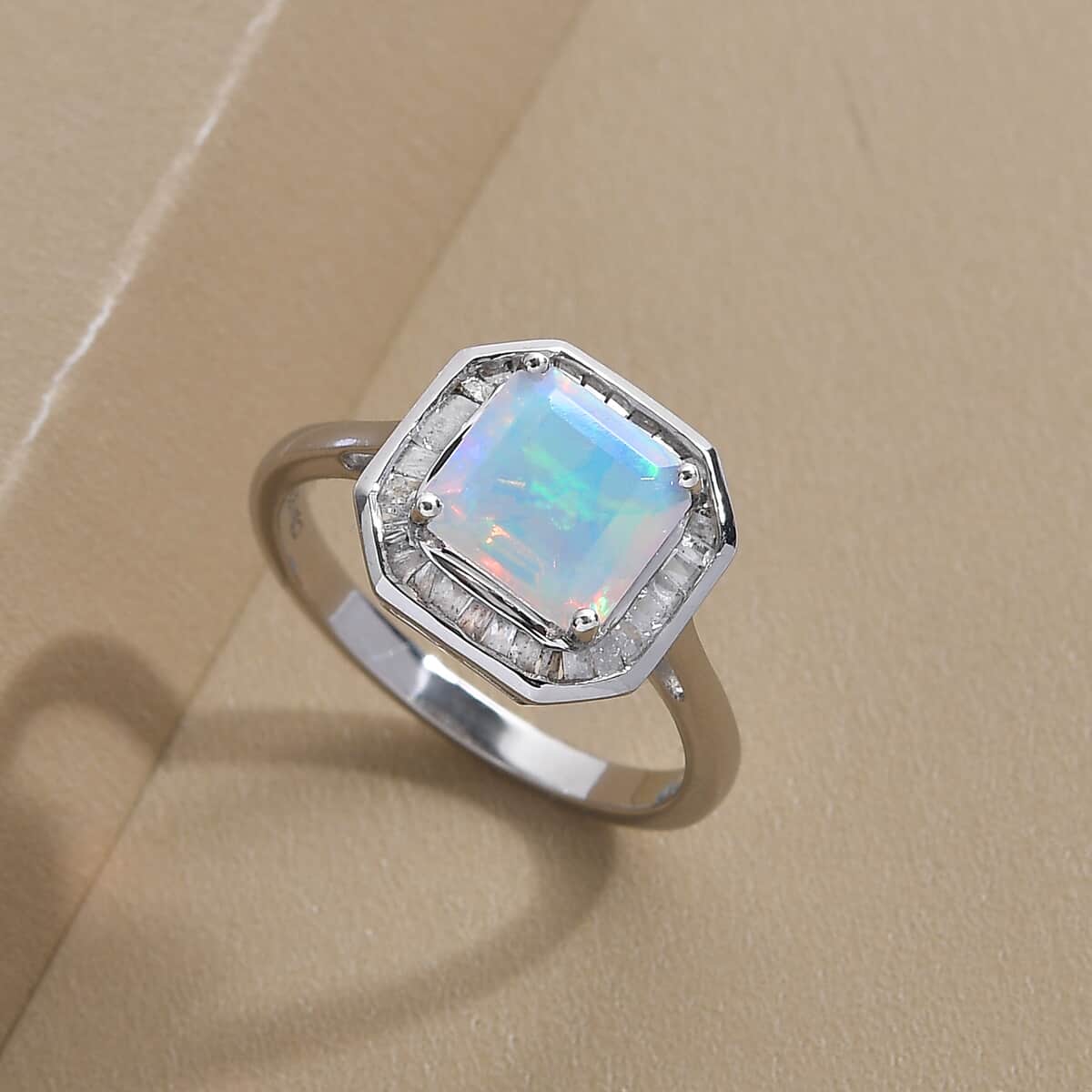Asscher Cut Premium Ethiopian Welo Opal and Diamond Halo Ring in Platinum Over Sterling Silver (Size 8.0) 1.75 ctw image number 1