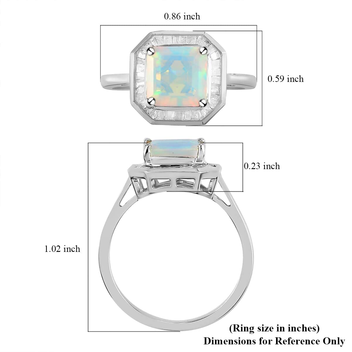 Asscher Cut Premium Ethiopian Welo Opal and Diamond Halo Ring in Platinum Over Sterling Silver (Size 8.0) 1.75 ctw image number 5