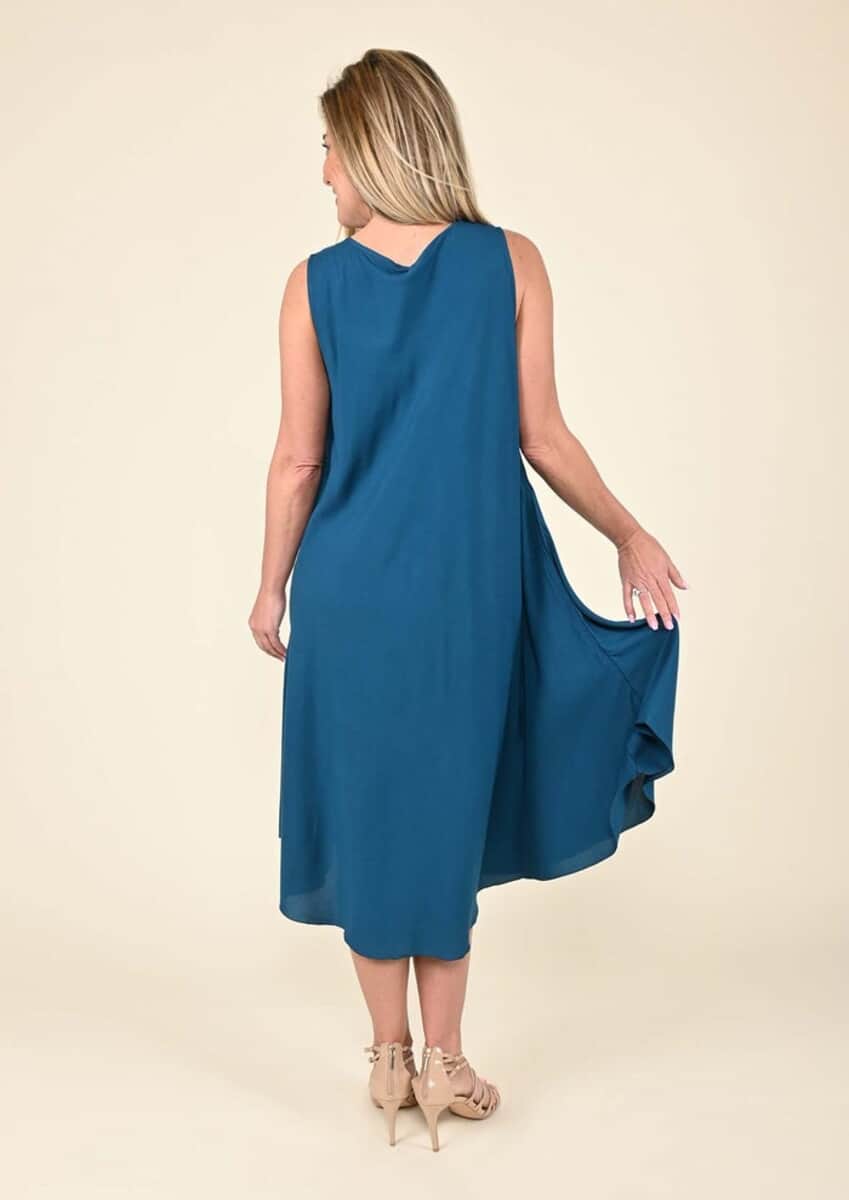 TAMSY Blue Solid Sleeveless A-Line Dress - One Size Fits Most (24"x41") image number 1