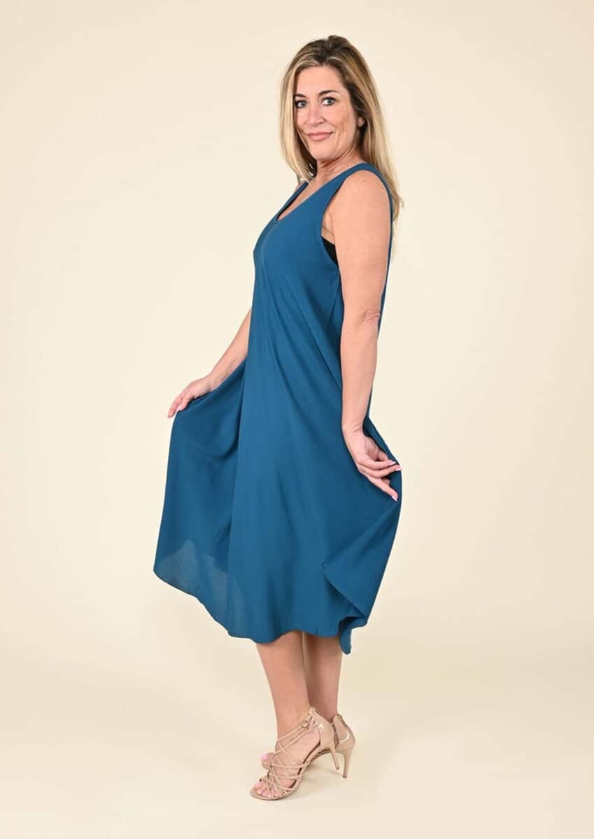 TAMSY Blue Solid Sleeveless A-Line Dress - One Size Fits Most (24"x41") image number 2