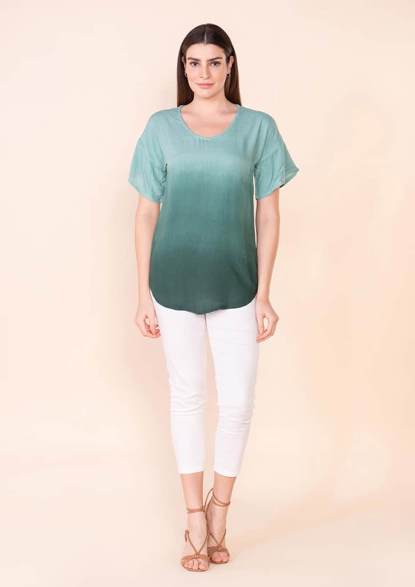 Tamsy Green Rayon Ombre Top - L image number 0