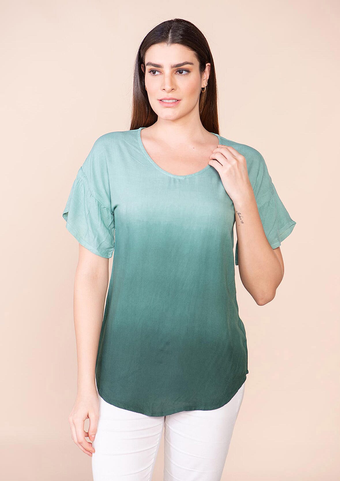 Tamsy Green Rayon Ombre Top - L