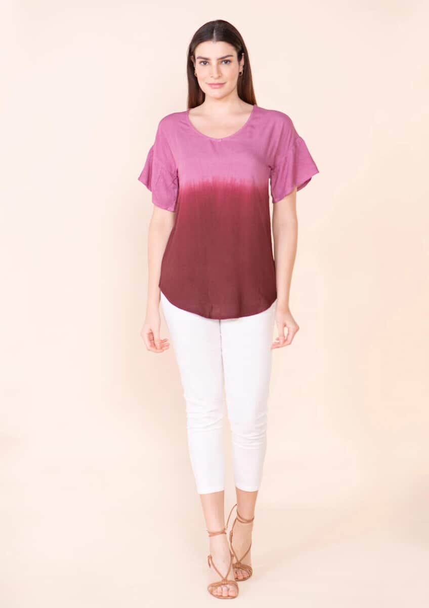 Tamsy Purple Rayon Ombre Top - L image number 0