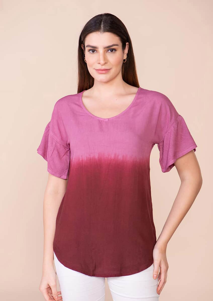 Tamsy Purple Rayon Ombre Top - L image number 2