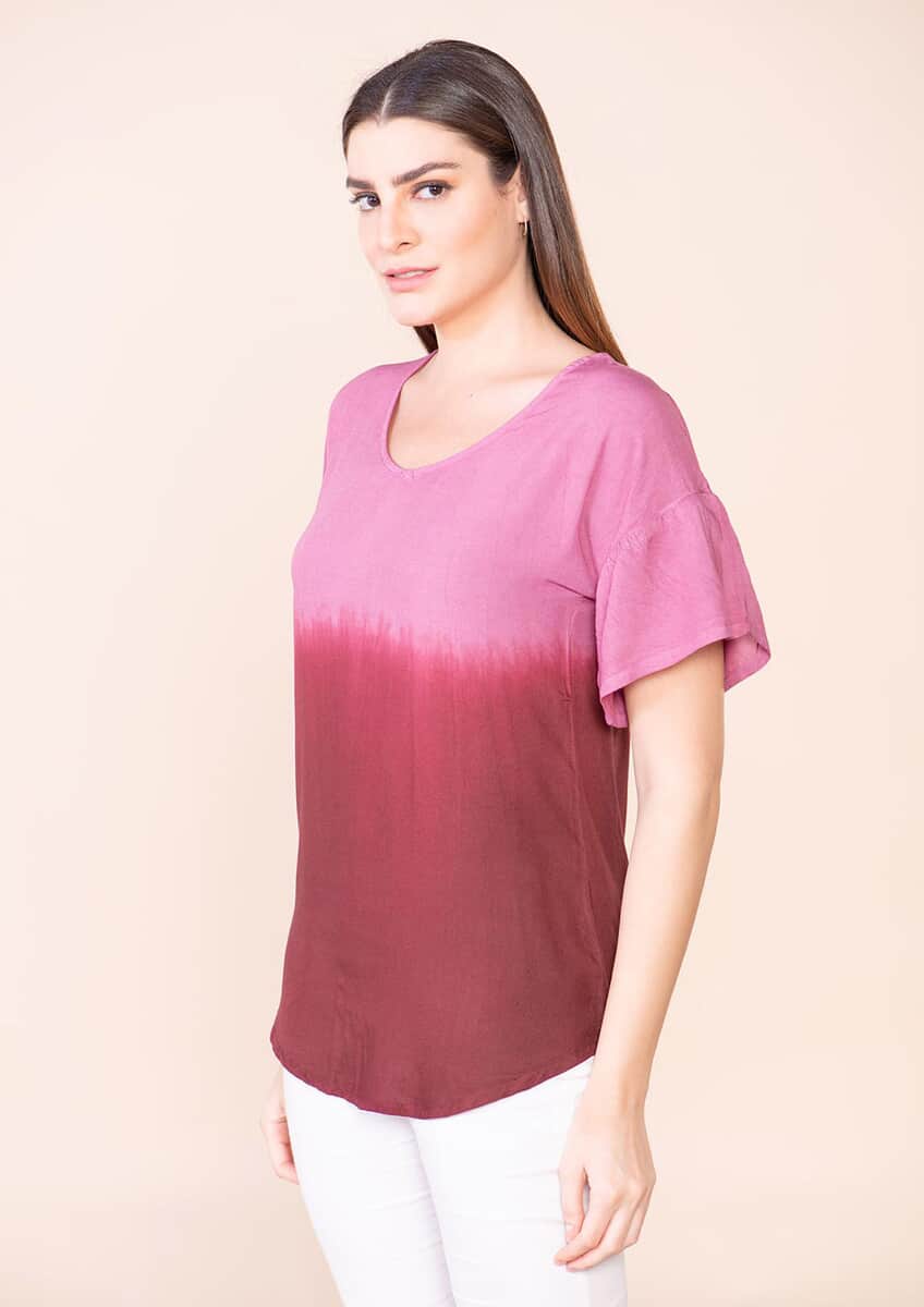 Tamsy Purple Rayon Ombre Top - L image number 3