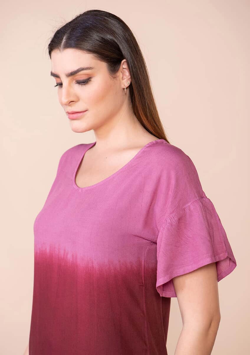 Tamsy Purple Rayon Ombre Top - L image number 4