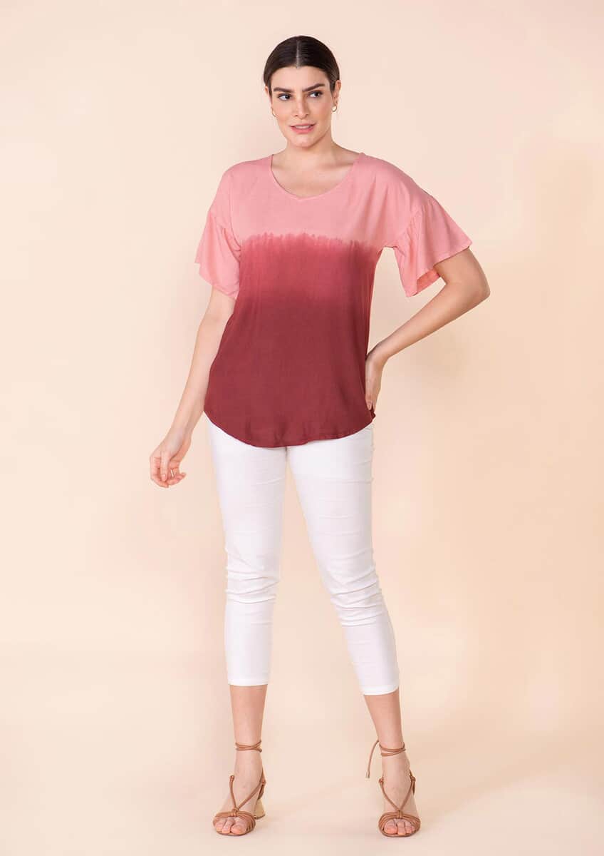 Tamsy Red Rayon Ombre Top - L image number 0