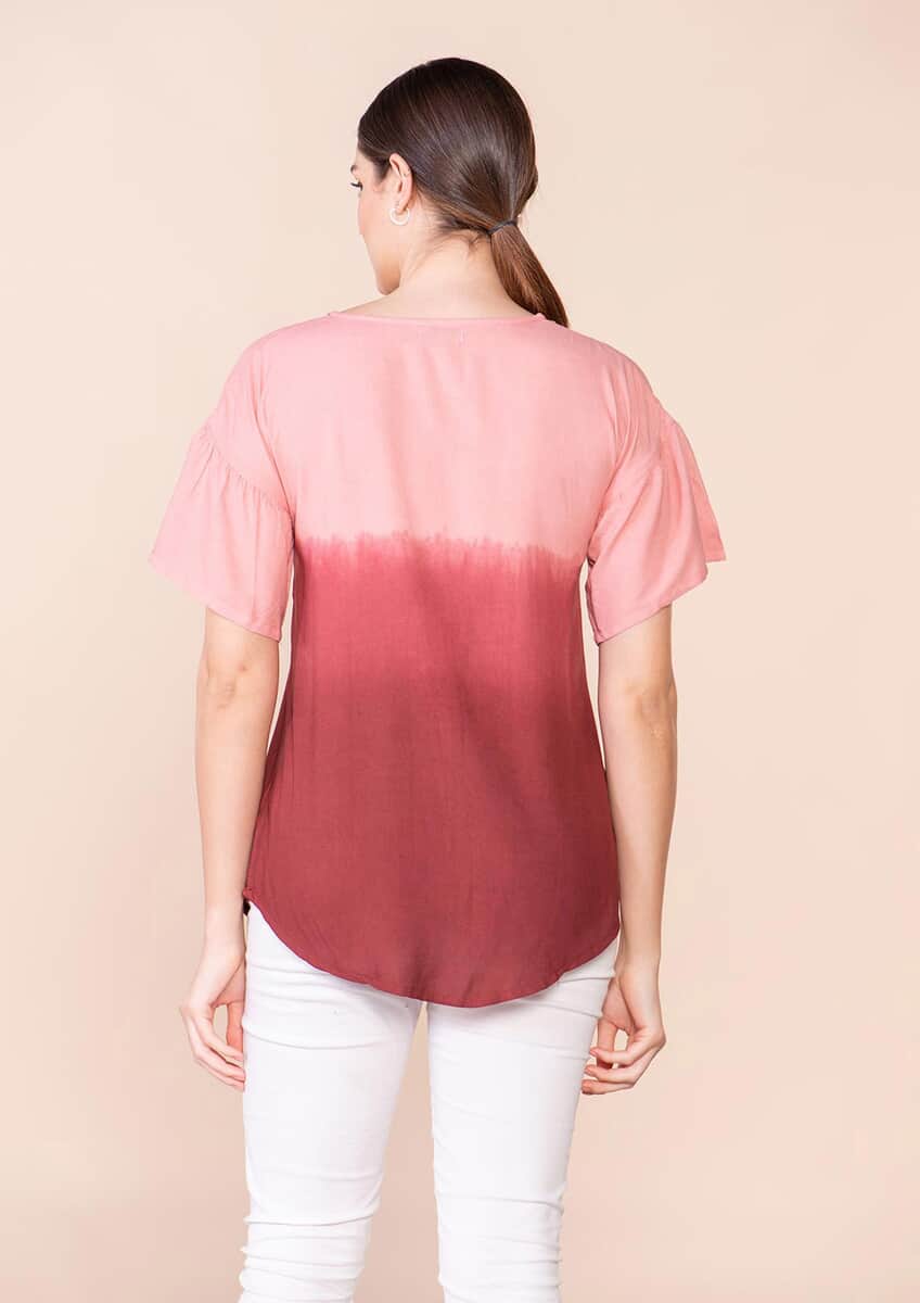 Tamsy Red Rayon Ombre Top - L image number 1