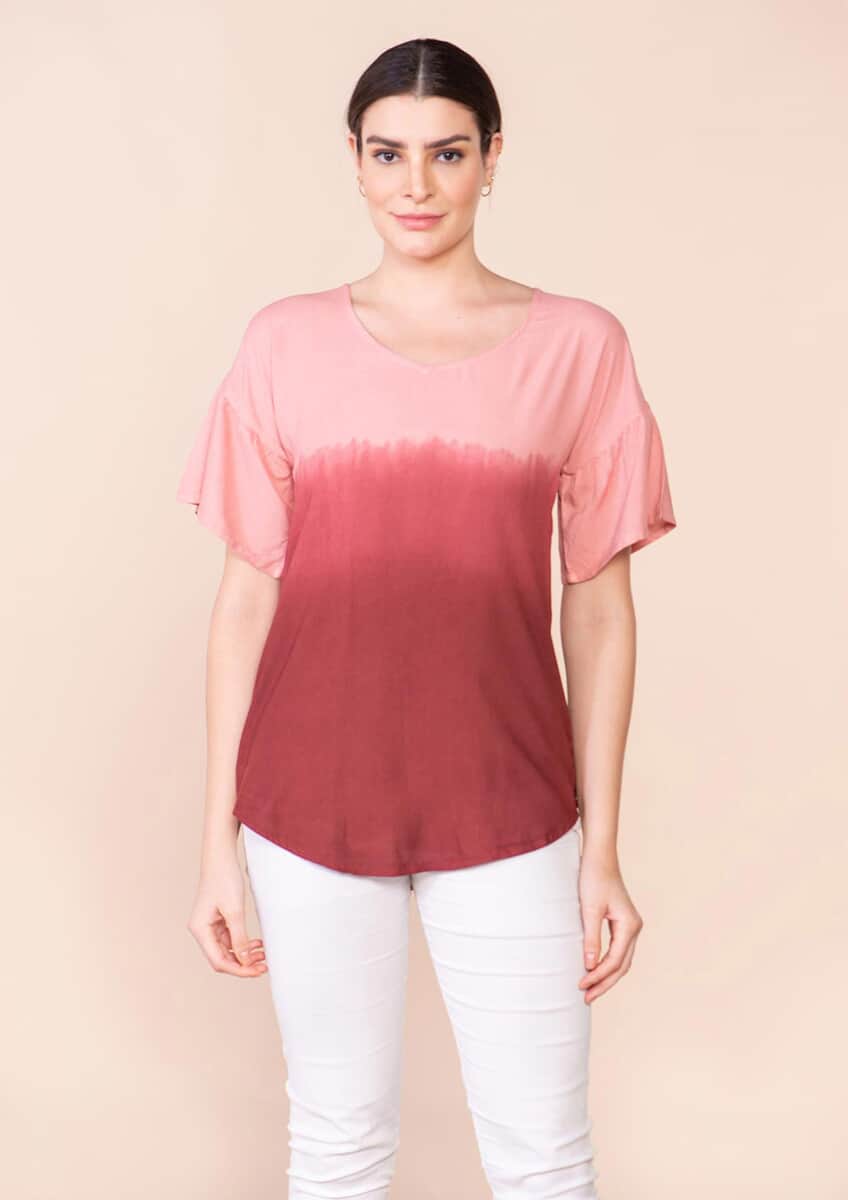 Tamsy Red Rayon Ombre Top - L image number 2