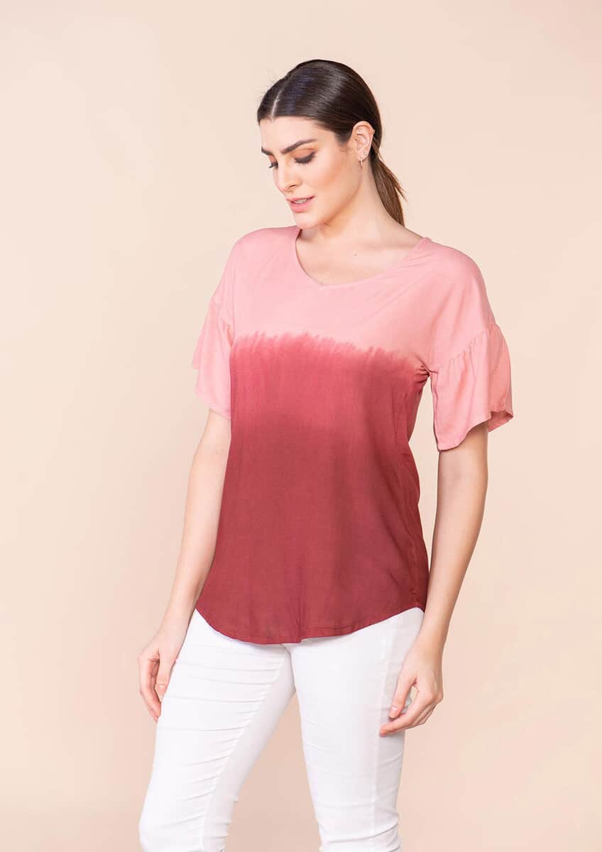 Tamsy Red Rayon Ombre Top - L image number 3