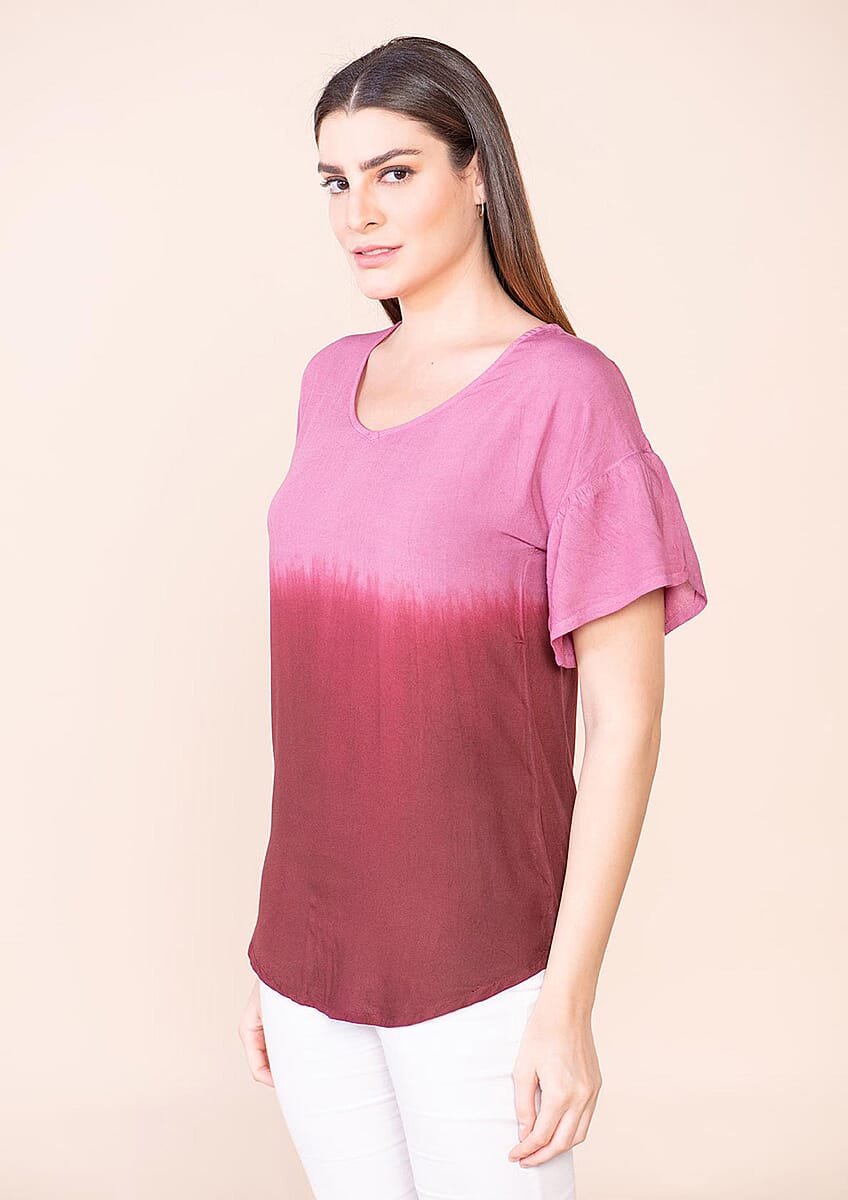 Tamsy Purple Rayon Ombre Top - M image number 3