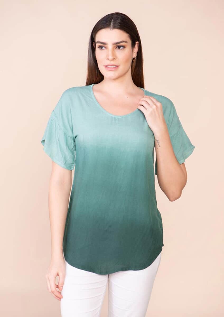 Tamsy Green Rayon Ombre Top - S image number 3