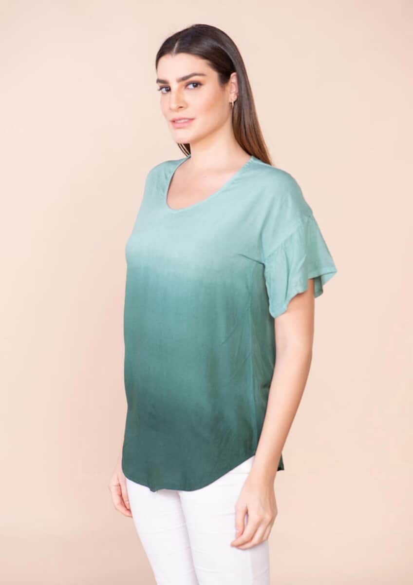 Tamsy Green Rayon Ombre Top - S image number 4