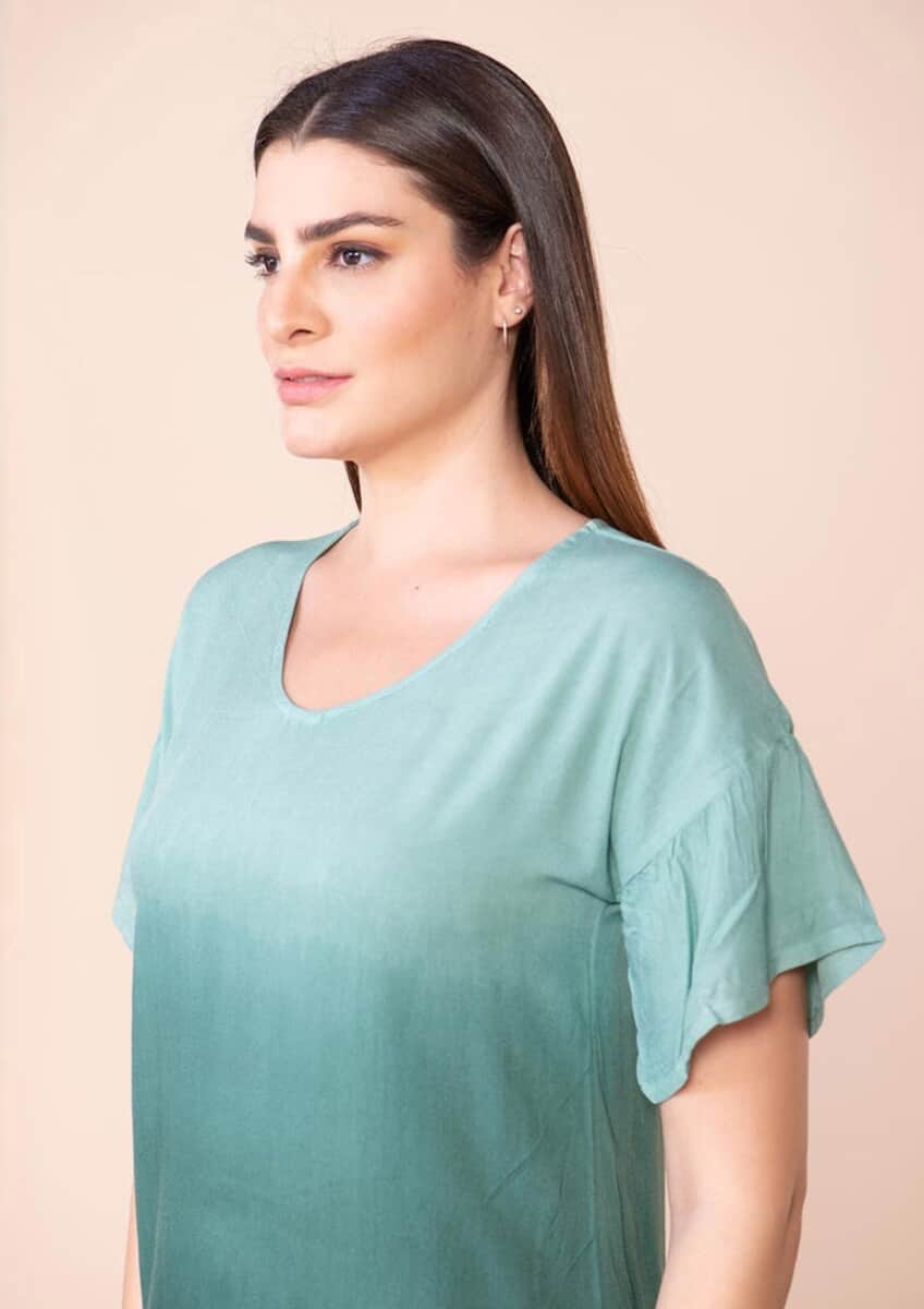 Tamsy Green Rayon Ombre Top - S image number 5