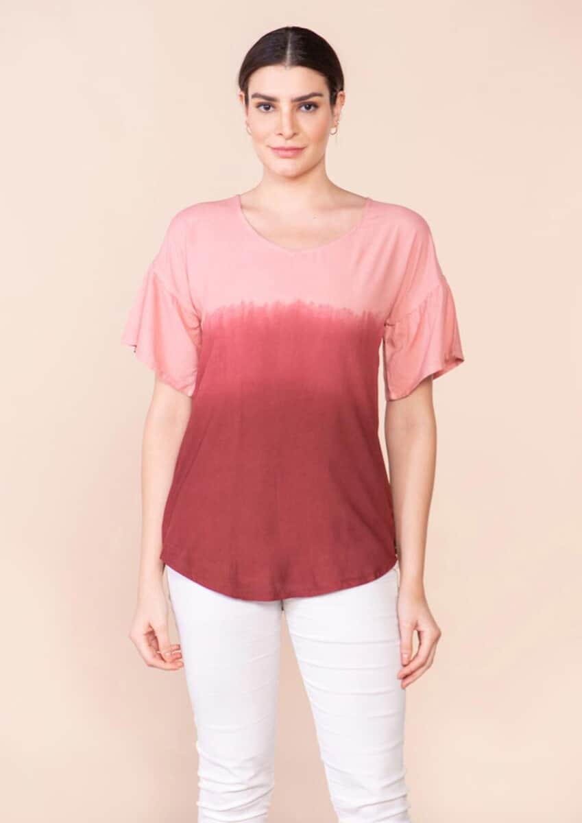 Tamsy Red Rayon Ombre Top - S image number 2