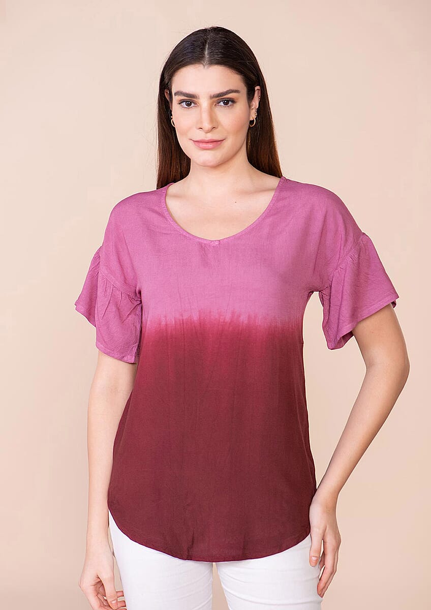 Tamsy Purple Rayon Ombre Top - XL image number 2