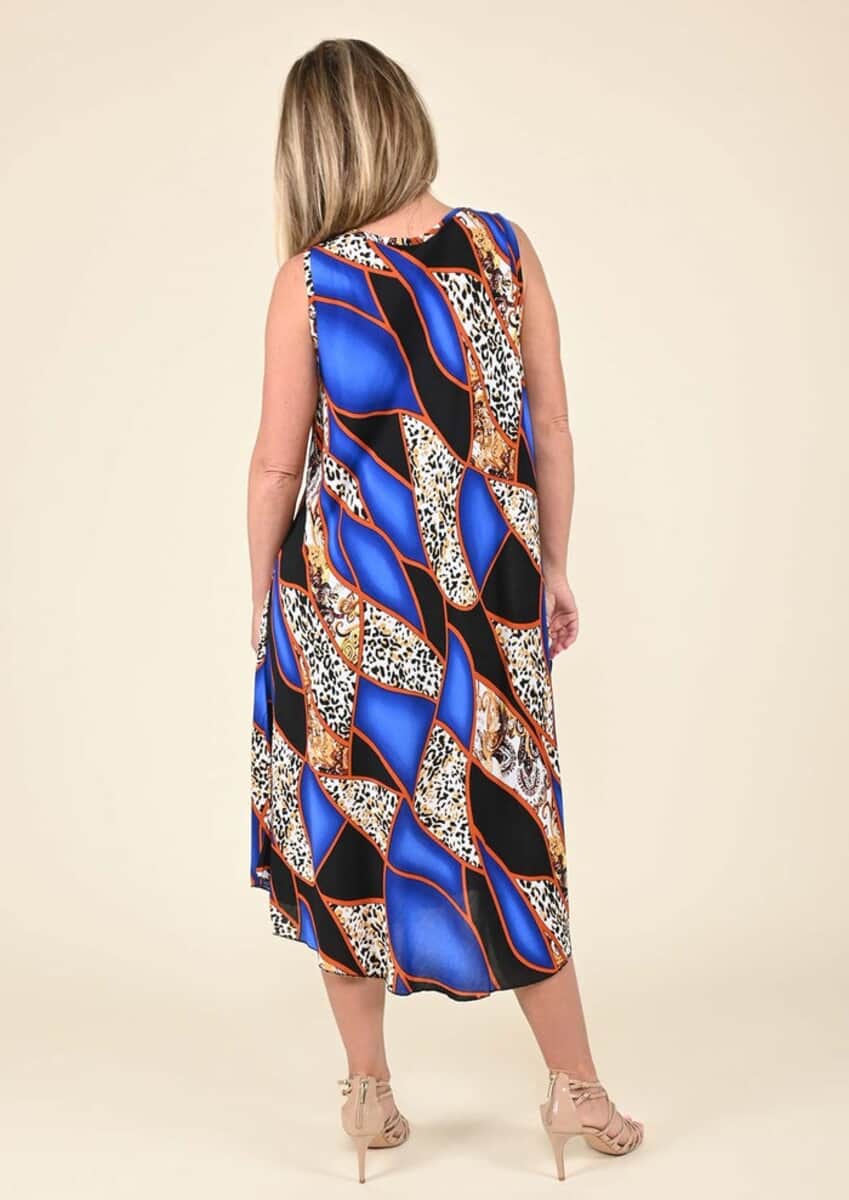 Tamsy Blue Abstract Print Sleeveless A-Line Dress - One Size Fits Most image number 1