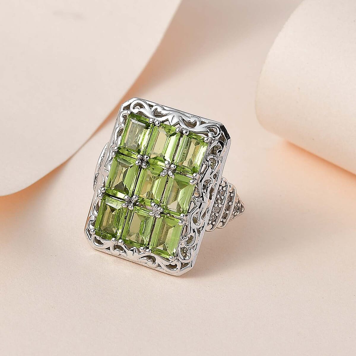 Premium Peridot and White Zircon Ring in Platinum Over Sterling Silver 5.65 ctw image number 1